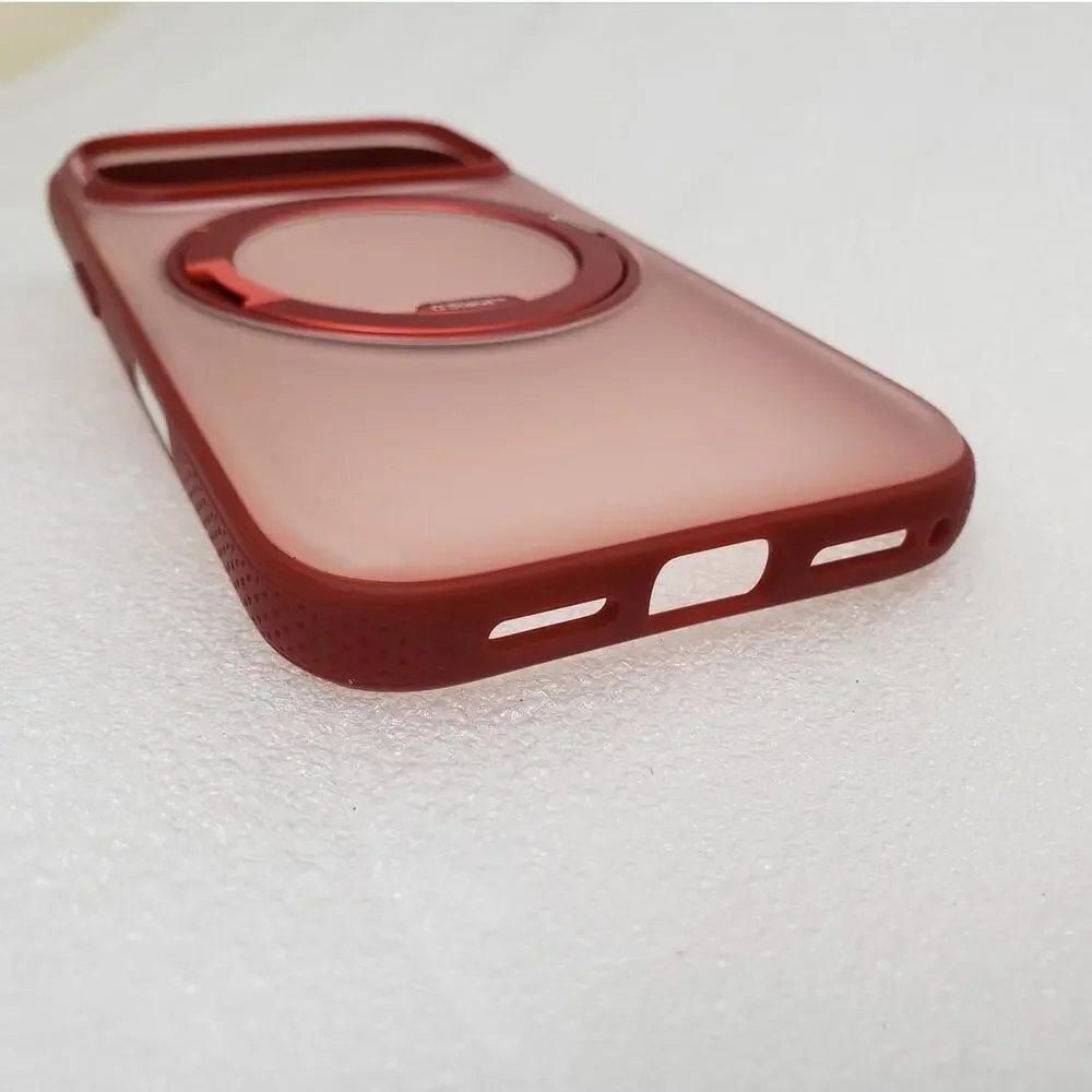 TORRAS Ostand Ring Magnetic Case with Stand for iPhone 17 Pro (Red / Metallic)